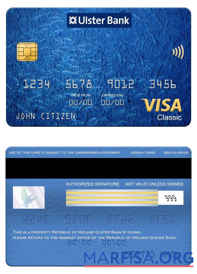 Printable Republic of Ireland Ulster Bank visa classic card template